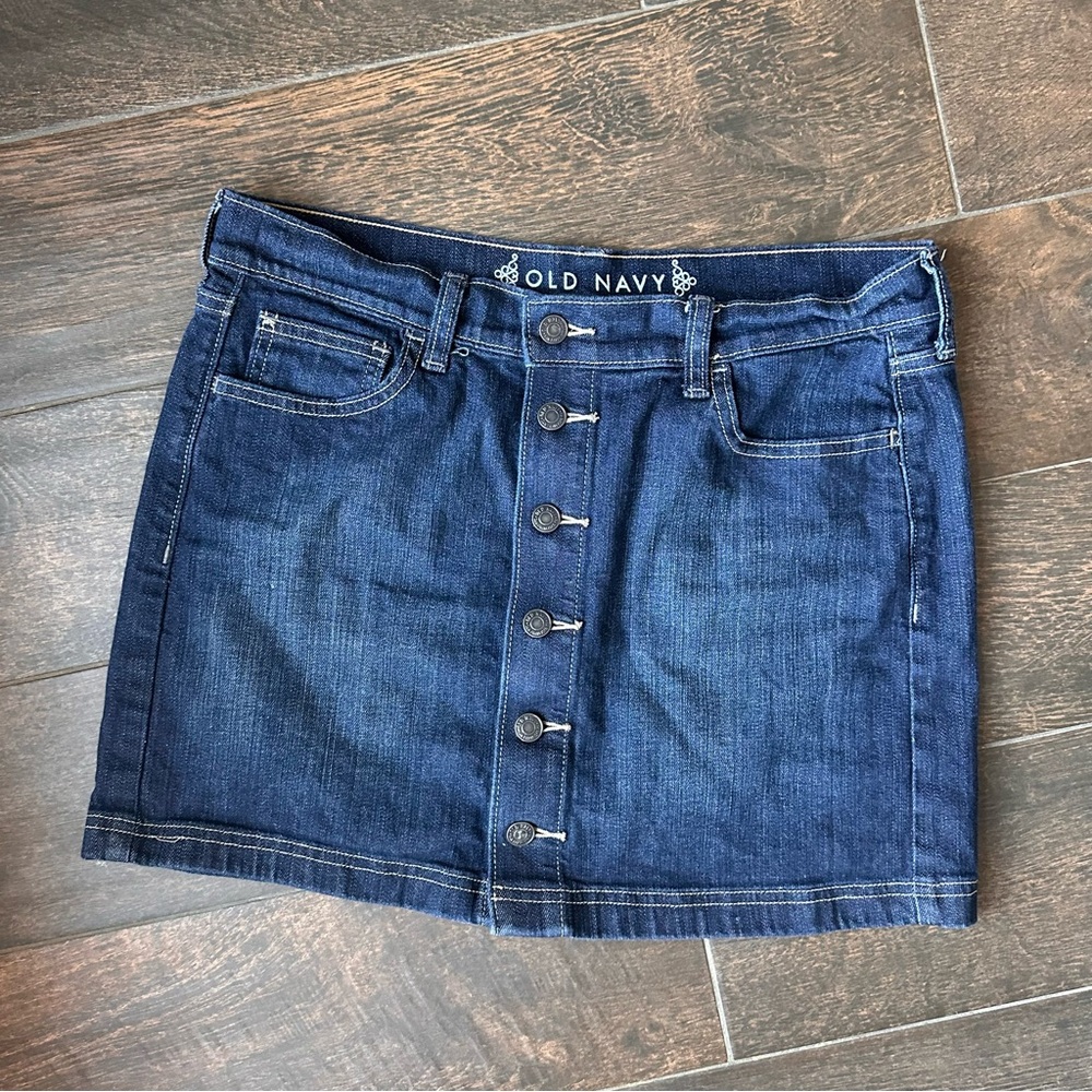 Old Navy Women's Button-Front Denim Skirt - Dark Blue